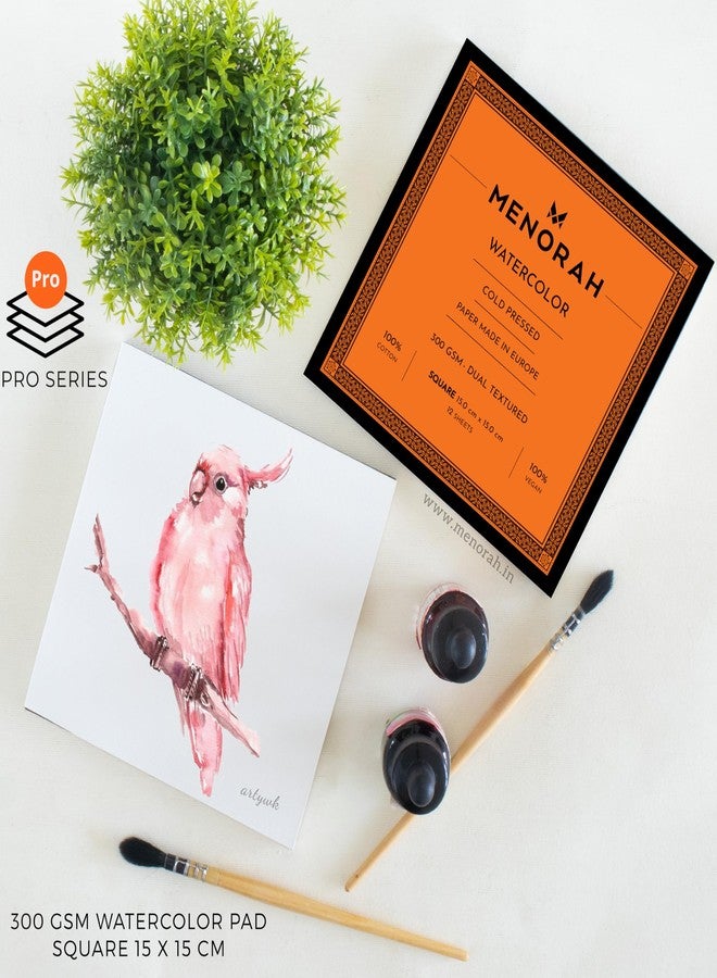 MENORAH مينورا - مربع - كراسة رسم ألوان مائية قطنية 100% - 300 غرام/متر مربع - أوراق منفصلة (15.0 سم × 15.0 سم) - (12 ورقة / 24 صفحة) - كراسة رسم فنية للألوان المائية - غلاف داخلي لاصق - Image 5